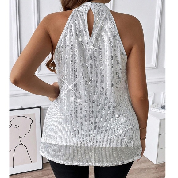Plus Sequin Party Vibrant Halter Top - Picture 7 of 8